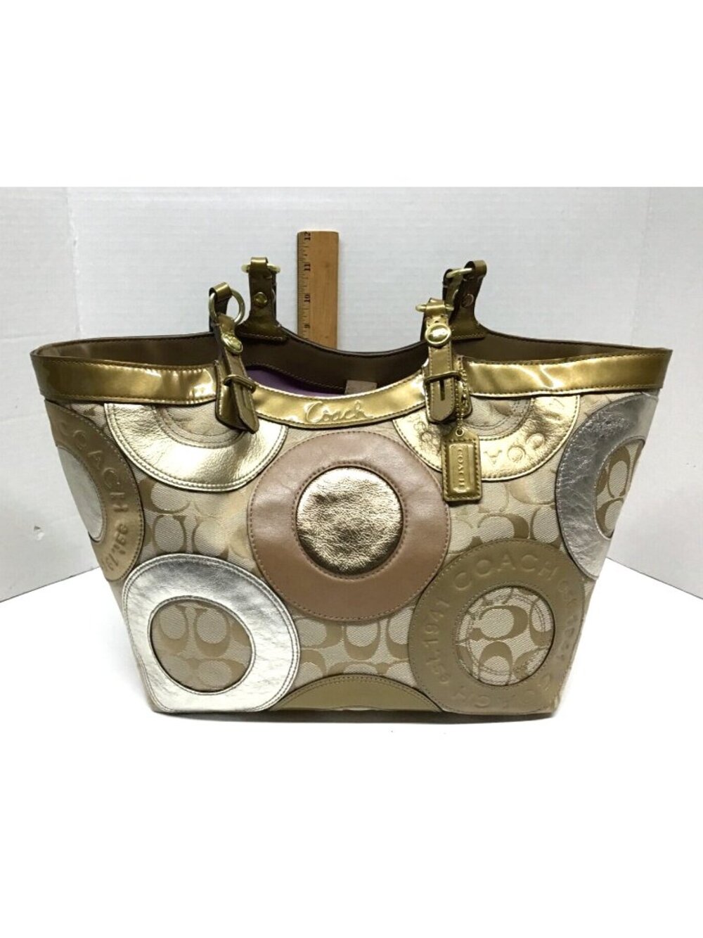 Coach Carly Tote F16180 Patchwork Embossed Metallic with Signature Tag - Picture 14 of 16